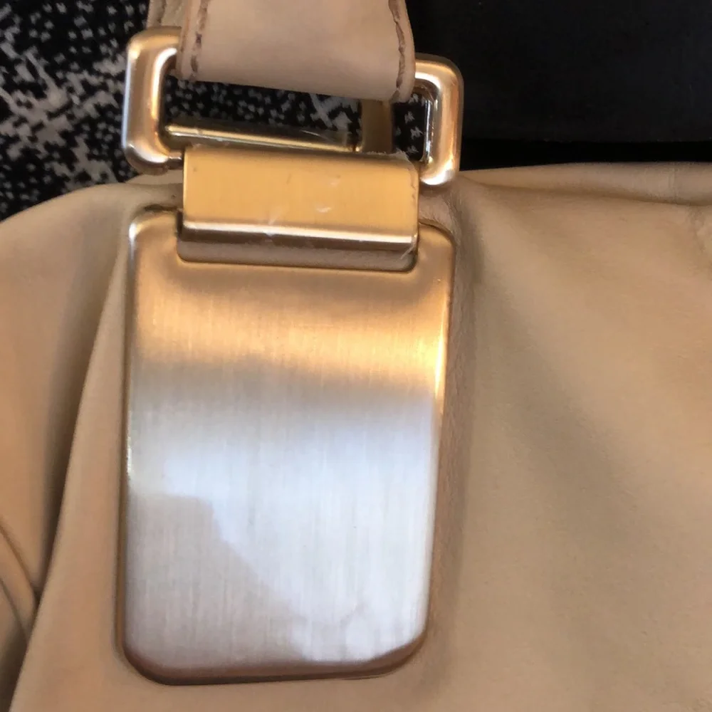 Banana Republic Cream Leather Large Slouchy Hobo Bag with gold colored hardware